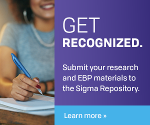 Graphic says: Get recognized. Submit your research and EBP materials to the Sigma Repository. 